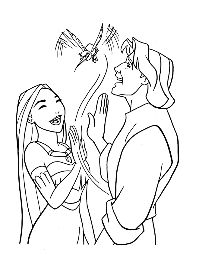 coloriage pocahontas et john smith se tapent les mains